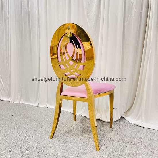 Chaise de mariage en acier inoxydable d'or de coussin de velours rose de prix bon marché