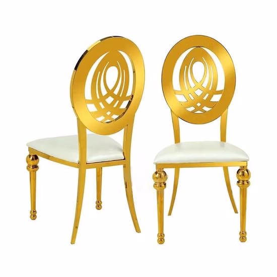 Chaise de salle à manger en acier inoxydable doré empilable en gros Chaises de salle de banquet de mariage