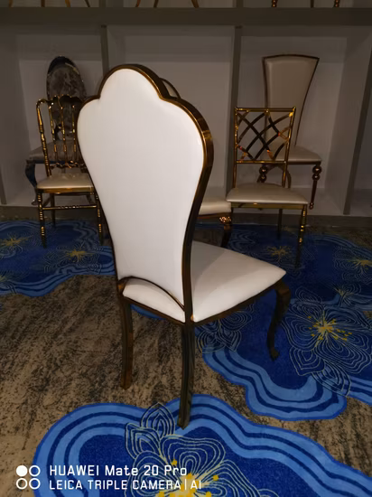 Meubles d'hôtel chinois modernes Highback Rose Gold Banquet de salle à manger en plein air Tiffany Chiavari Dining Restaurant Event Metal Chaise de mariage en acier inoxydable