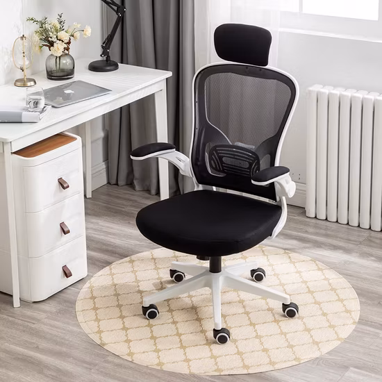 Chaise de bureau avec support lombaire ergonomique et accoudoirs rabattables Chaise de bureau en maille d'ordinateur